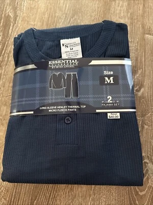 JUEGO DE 2 PANTALONES HENLEY TOP MICRO POLAR MANGA LARGA ROPA DE SALÓN ESENCIAL PARA HOMBRE M Foto 1 de 4