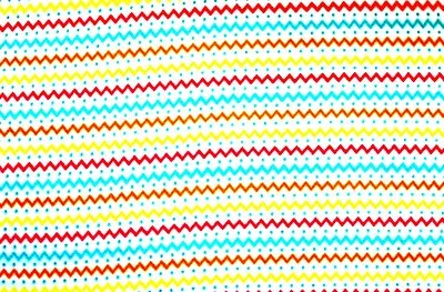 POR*TURQ/FUCSIA/NARANJA/AMARILLO ZIGZAG Y PUNTOS EN TELA POLAR BLANCA 1 YARDA 60X36" Foto 1 de 2