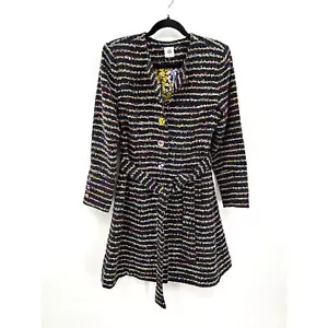 CABI Navy Blue Yellow Colorful Floral Print Tweed Striped Button Up Coat Size 4 - Picture 1 of 9