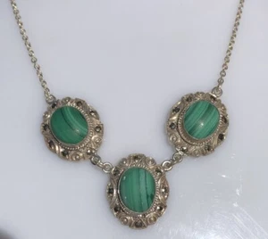 Collana Con Malachite E Argento Sterling Anni ‘50 Vintage - Imagen 1 de 8