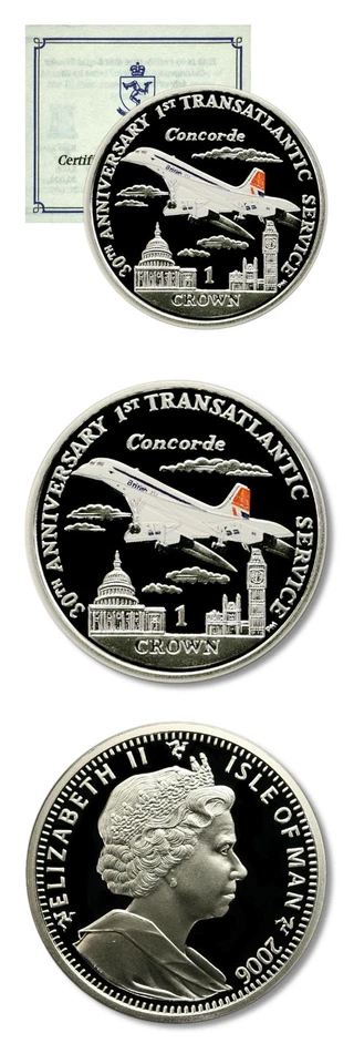 Isle of Man 30th Anniversary of the Concorde Color 1 Crown 2006 Proof Silver COA - Image 1 of 1