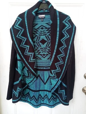 Allison Brittney- AZTEC  Aqua Blue Long Sleeve  Cardigan Sweater Womens Size L Foto 1 de 4