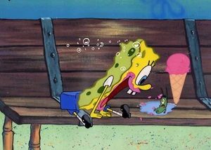 NON $3K - $1.295! FAVOLOSO SPONGEBOB "WALKING SMALL" + PLANKTON Prod CEL #5110 - Foto 1 di 4