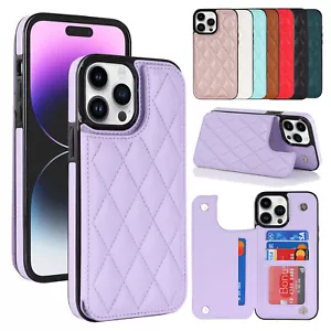 For iPhone 16 Pro Max 16E 13 11 RFID Blocking PU Leather Card Folio Flip Case - Picture 1 of 75