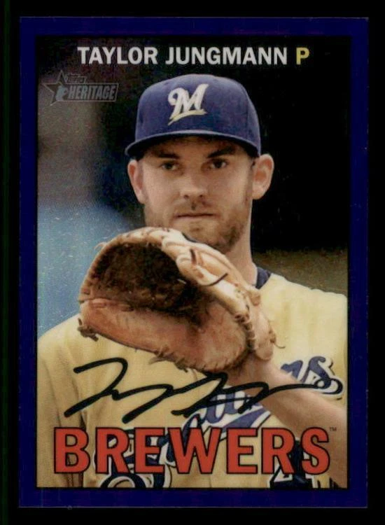 2016 Topps Heritage Purple Refractor #489 Taylor Jungmann Brewers - Image 1 of 1