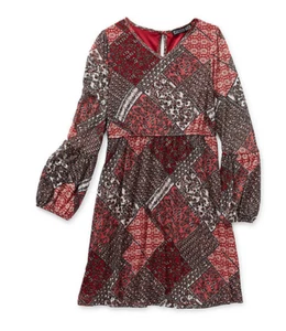 TRIXXI GIRL Long Sleeve V-Neck A-Line Red Multi-print Dress with Belt $44 - Picture 1 of 2