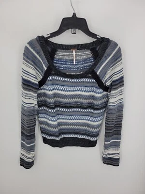 Suéter Free People Mujer Grande Azul Gris Rayas Nórdicas Boho Fair Isle Foto 1 de 4
