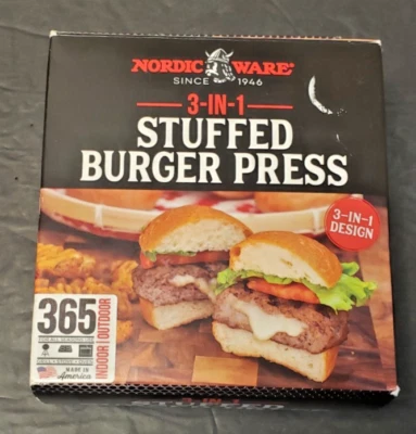 Nordic Ware 3 en 1 Hamburguesa Rellena y Prensa para Hamburguesas Interior Exterior Nuevo en Caja Foto 1 de 4