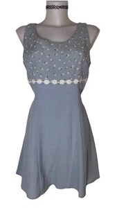 Y2k 90s Women's Blue Ditsy Floral Babydoll Peasant Danity Cottagecore Dress Sz 7 - Picture 1 of 5