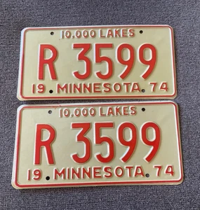 RARA COPPIA TARGHETTE LETTERA SINGOLA MINNESOTA R 1974 ORIGINALI NOS - Foto 1 di 2