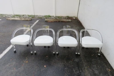 Juego de cuatro sillas de comedor Hollywood Regency Mid Century Lucite Burl 6003 Foto 1 de 4