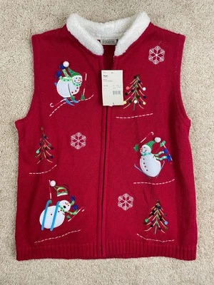 Clásico Elementos Misses Navidad Suéter Chaleco Mujer Grande Tejido Cremallera Completa Rojo Foto 1 de 4