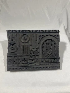 Vintage Hand Carved Wood Fabric Printing Block Repeat Stamp Made In India 6" - Picture 1 of 9