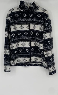 Chaqueta polar con cremallera completa estampado azteca negra blanca St. John's Bay para mujer talla L Foto 1 de 4