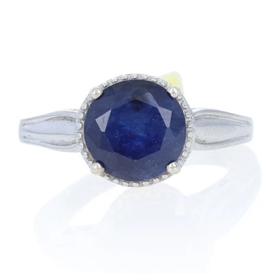 Sterling Silver Glass Filled Sapphire Ring - 925 Round Cut 3.50ct Solitaire - Image 1 of 4