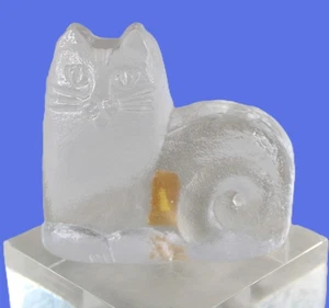 Vintage Lisa Larsson Katze Glas Figur Briefbeschwerer Royal Krona Schweden Etikett - Bild 1 von 8