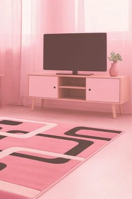 Modern pink geometric area rugs for living room _ Soft  Abstract pattern - Image 1 of 4