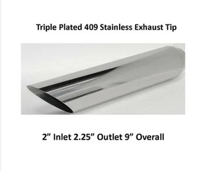 Brand New 409 Stainless Exhaust Tip Angle Cut 2" Inlet 2.25" Outlet 9" Overall - Foto 1 di 1