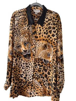 Camisa abotonada con estampado de guepardo de seda Bloomingdales para mujer cuello de cuero genuino Foto 1 de 4