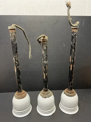 3 Vintage Porcelain Down Light Fixture Industrial Barn Farmhouse Gas Station - Image 1 of 4