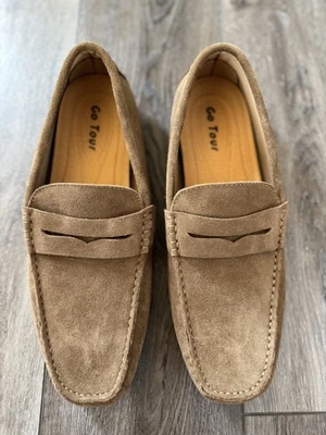 Go Tour 男式 13 M 码棕色便士乐福鞋莫卡辛驾驶一脚蹬船鞋 — 第 1/4 张图片