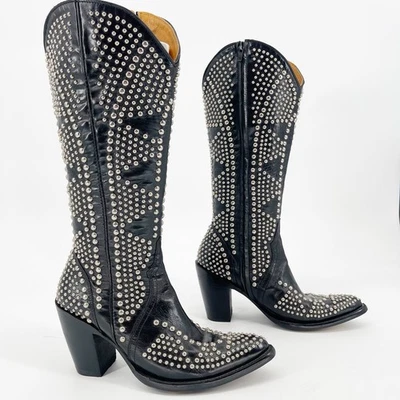 Bota vaquera occidental Old Gringo de cuero negro fatal con tachuelas hasta la rodilla talla 7,5 Foto 1 de 4