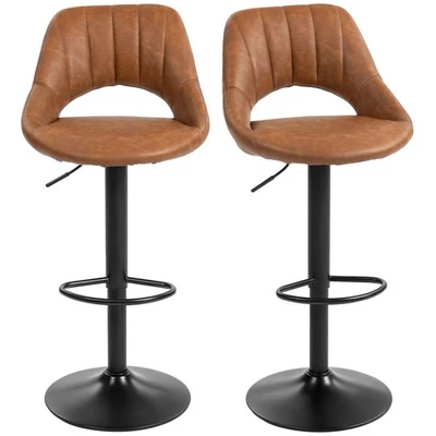 HOMCOM Barstools Set of 2, Dining Stools with Backrest and Footrest, Brown - Image 1 of 4