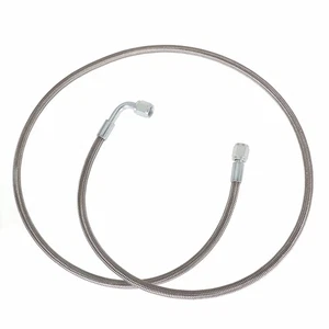 Turbo Oil Feed Line 48" Steel Braided -4 -4AN 90 Degree x Straight PTFE Line - Picture 1 of 7