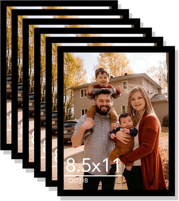 6 Pack 8.5x11 Black Picture Frames Wood Photo Poster Frame for Wall or Table - Image 1 of 4