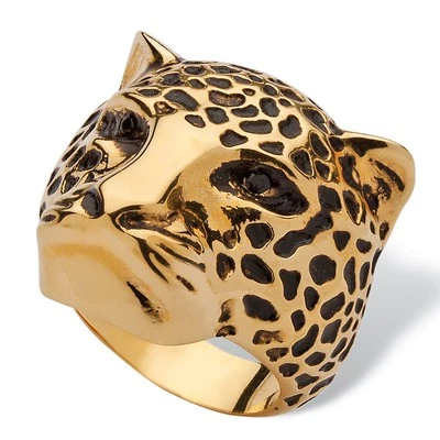 Anillo de moda de leopardo de cristal pavé negro chapado en oro amarillo Foto 1 de 4