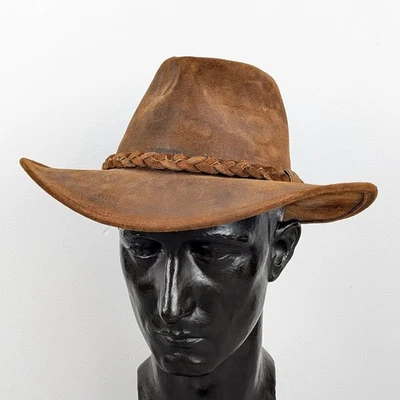 Minnetonka Leather Fold Up Brown Leather Hat Made in the USA Size Medium - Image 1 of 4