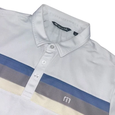 Camisa polo de golf Travis Mathew para hombre XL blanca a rayas manga corta Foto 1 de 4