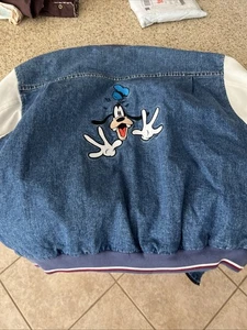 VTG Mickey Unlimited 90s Goofy Denim Blue Zip Varsity Jacket Large - Picture 1 of 11