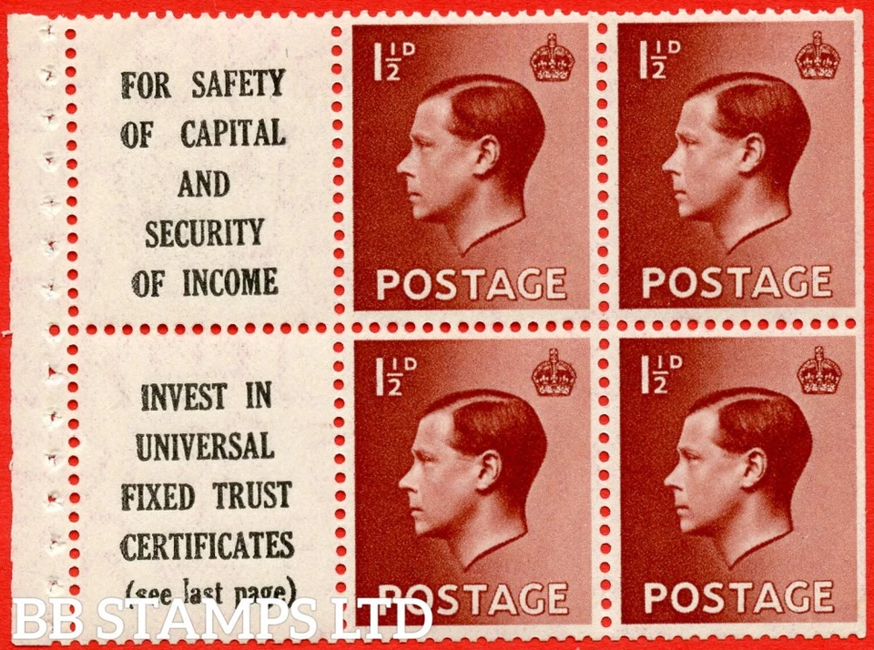 SG. 459a. PB5(10). 1½d Red - Brown. An UNMOUNTED MINT booklet pane of 6. B69041 — 第 1/1 张图片
