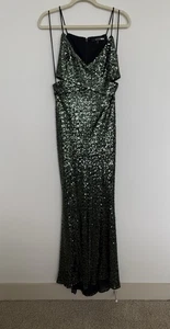 Vestido Badgley Mishka Verde Esmeralda Con Recortes Largo Completo con Tren de Barrido Talla 8 - Imagen 1 de 23