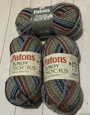 Lote de tres madejas Patons Kroy Calcetines Hilo Azul Rayas Trapo Foto 1 de 4