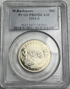 1991 -S Mount Rushmore Commemorative Half Dollar PCGS Certified PR69 DCAM Coin - Picture 1 of 11
