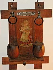 Vintage Wooden Wall Mount Match Holder with Dutch Woman - Picture 1 of 13