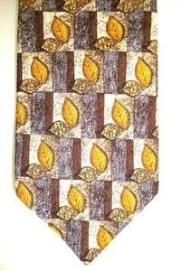 Ermenegildo Zegna Men's Silk Tie Brown & Cream Blocks with Yellow Fall Leaves - Picture 1 of 6