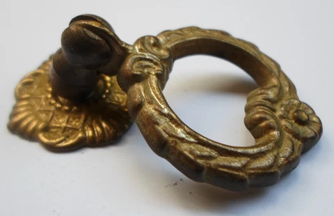 Vintage Solid Brass Pull handle + Backplate for Drawer Cabinet Cupboard Dresser Cover
