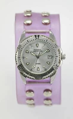 Fossil Orologio Donna Acciaio Inox Argento Lavanda Gomma Data 100m Batt Bianco, - Immagine 1 di 3
