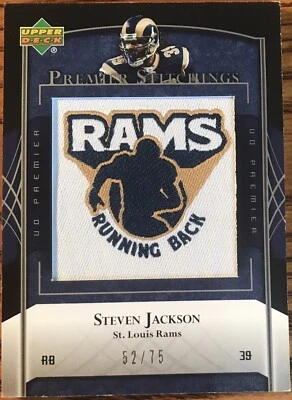 2007 Upper Deck Premier Stitchings Team Logo/NFL Draft Steven Jackson #’d 52/75 - Image 1 of 2