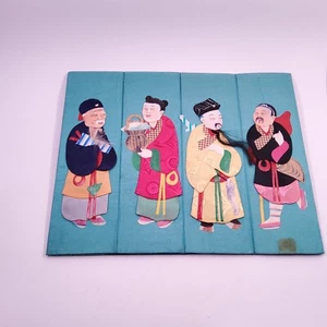 Chinese 8 immortals Octagon Collapsible box container Mid Century Silk Rare Vtg - Picture 1 of 8