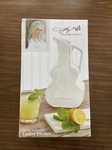 Dolly Parton Ceramic Pitcher 78 oz. Guitar Shaped White Kitchen Decor 11.25" Vas - Picture 1 of 5