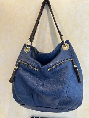 B Makowsky Bolso de Mano de Cuero Suave Hombro Hobo Cartera Bolso Azul con Marrón COMO NUEVO 41 Foto 1 de 4