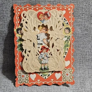 Antique Valentine Card Large Embossed Lacey Die Cut Layered Whitney Made  - Picture 1 of 5
