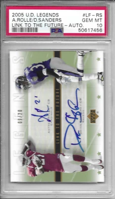PSA 10 2005 U.D. LEGENDS LINK TO THE FUTURE DEION SANDERS ANTREL ROLLE AUTO /20 - Image 1 of 2