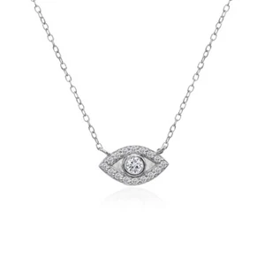 Evil Eye Round Bezel-Set Cubic Zirconia Dainty Sterling Silver Choker Necklace - Picture 1 of 3
