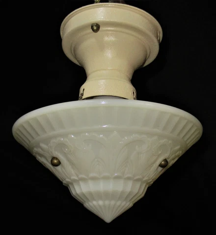 ANTIQUE NOUVEAU 3 CHAINS PETIT CUSTORD PHOENIX GLASS SHADE CHANDELIER FIXTURE Cover