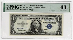 1957B $1 SILVER CERITIFICATE PMG 65 EPQ #612-16 - Picture 1 of 2